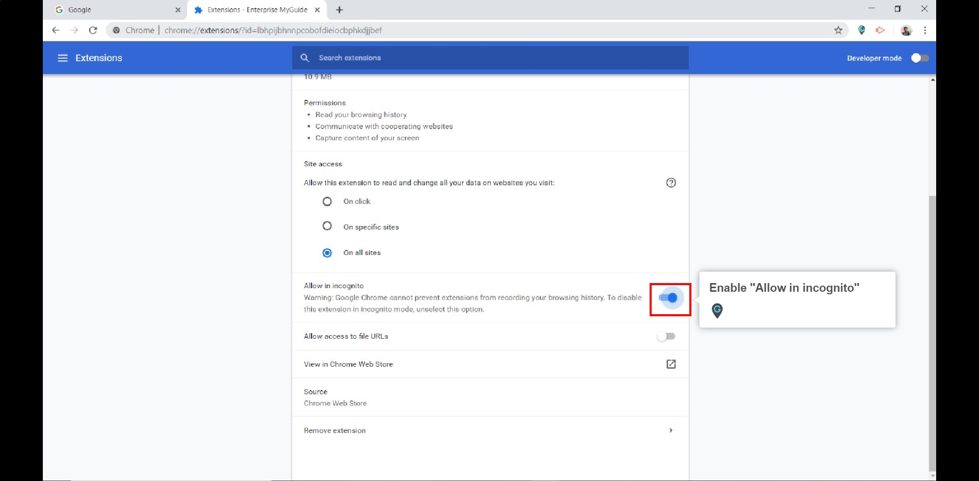 How to enable MyGuide extension in Chrome Incognito A Guide by MyGuide