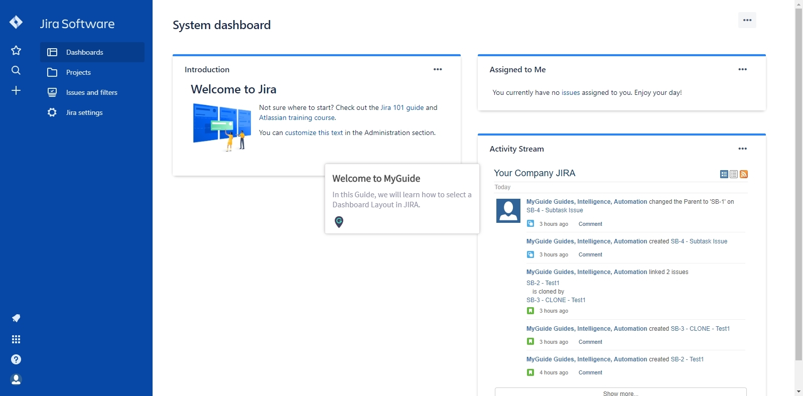 How to Select a Dashboard Layout in JIRA | A Guide by MyGuide