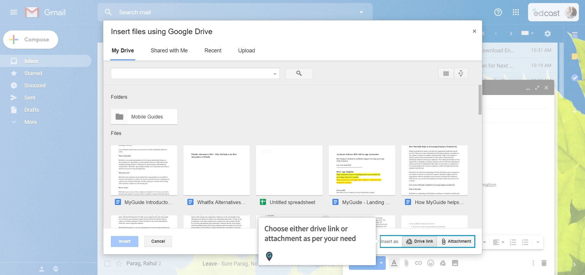 how to download google drive attachments from email