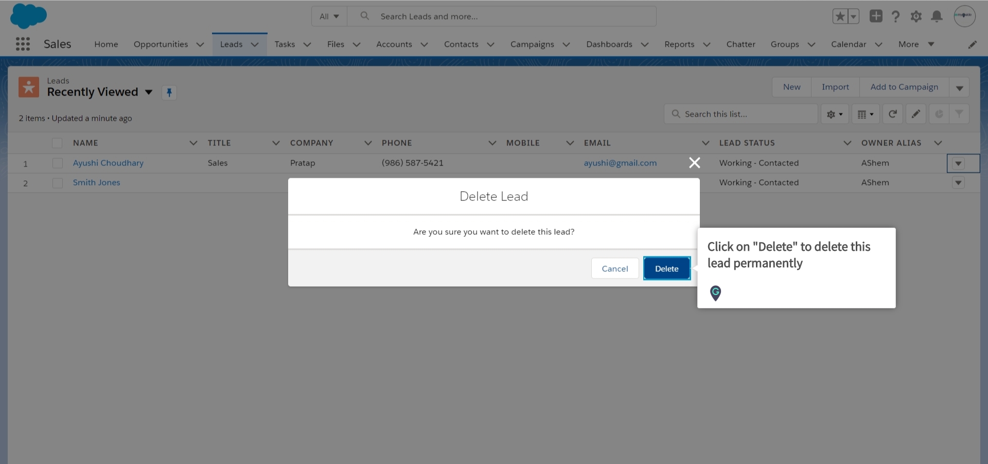 How to delete a Lead in Salesforce Lightning A Guide by MyGuide