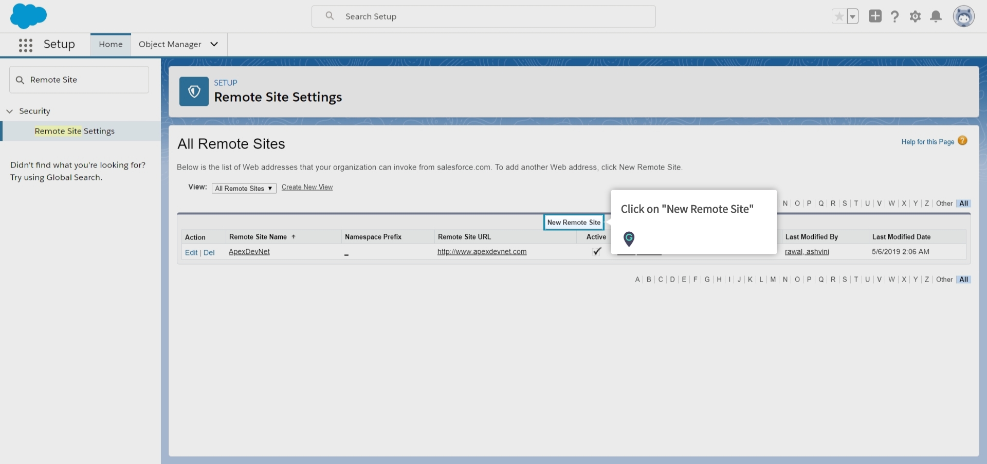 How to add a Remote site (external URL) in Salesforce Lightning A