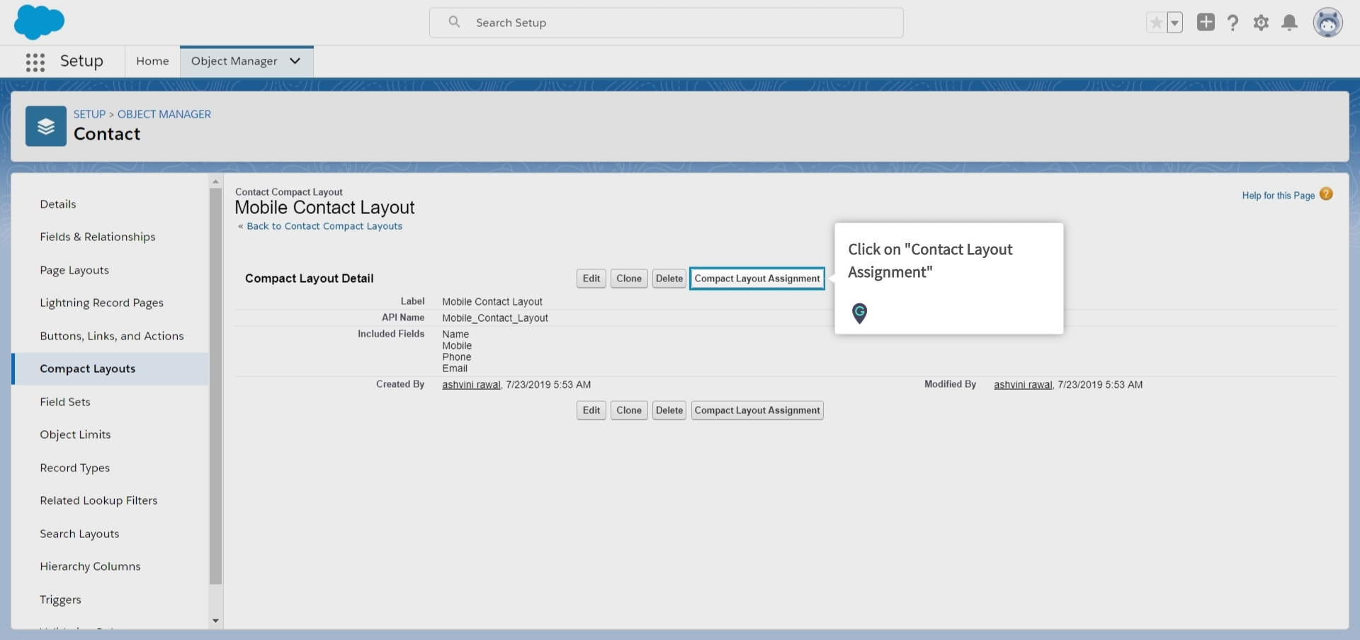 compact layout assignment salesforce
