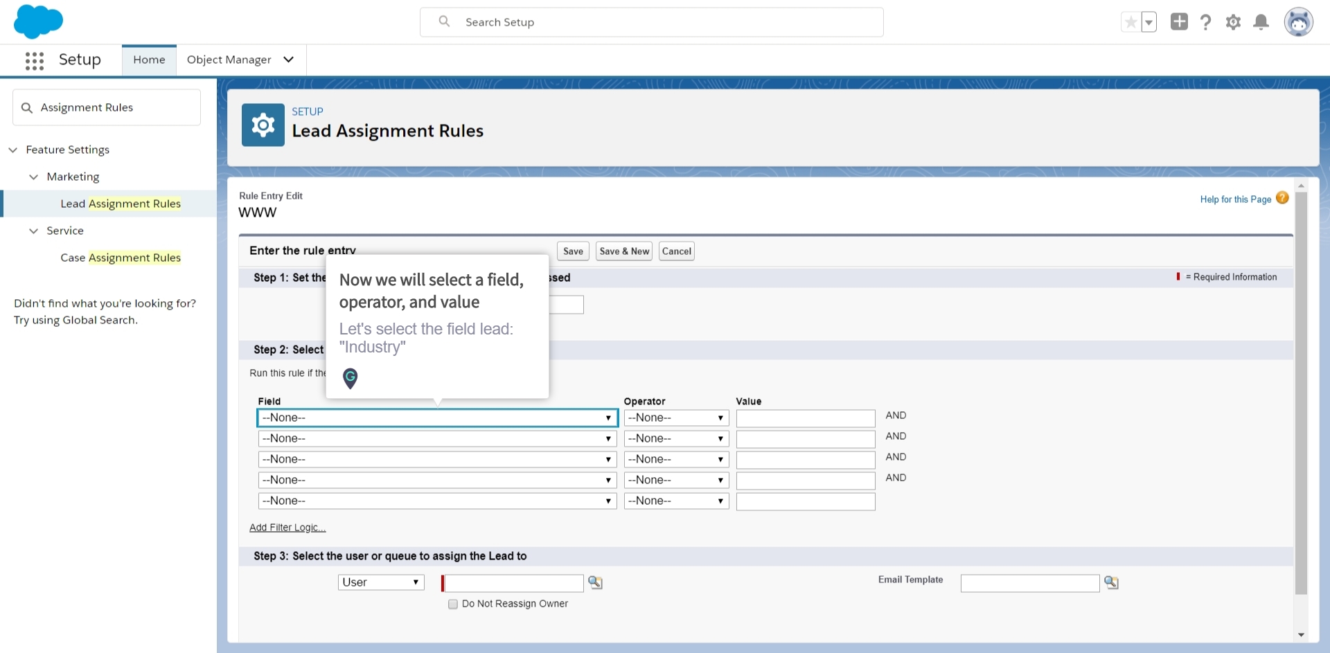 how to create lead assignment rule in salesforce