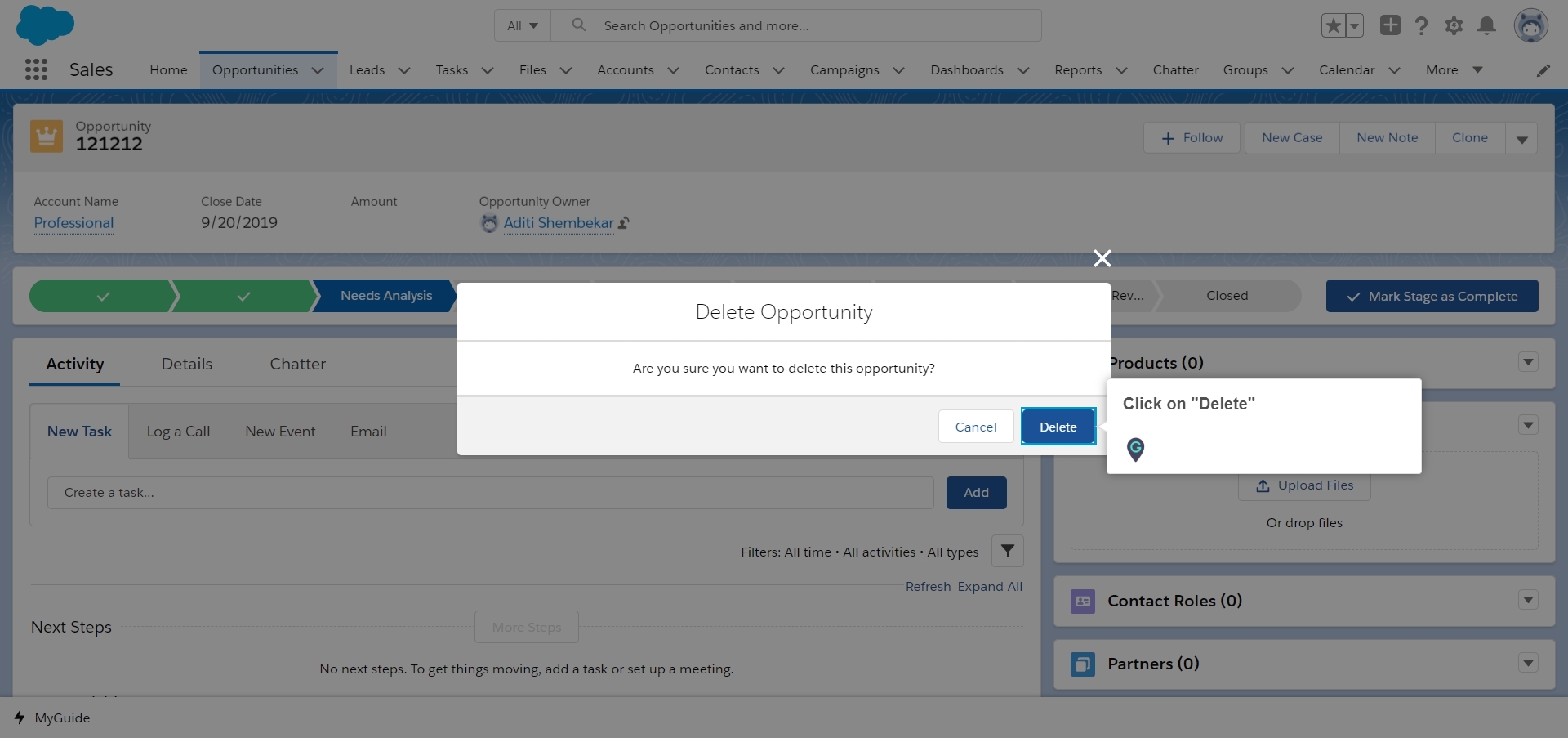 How to delete an Opportunity in Salesforce Lightning A Guide by MyGuide