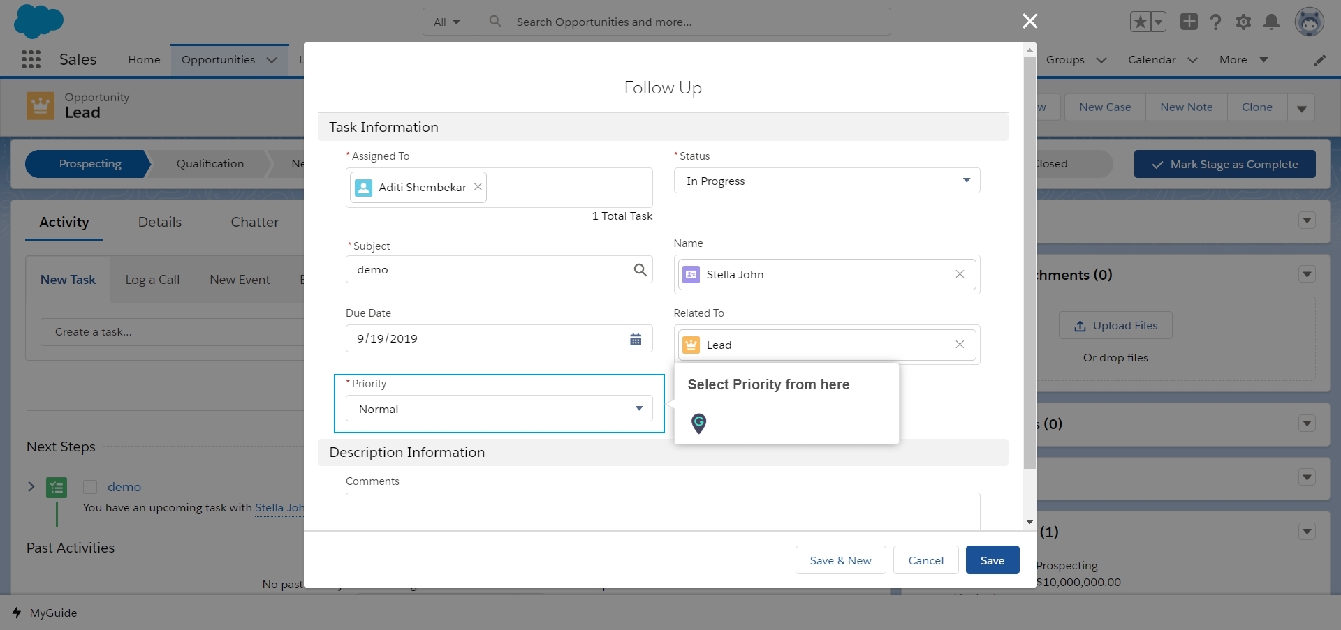 How to create a follow-up Task under Opportunities in Salesforce ...