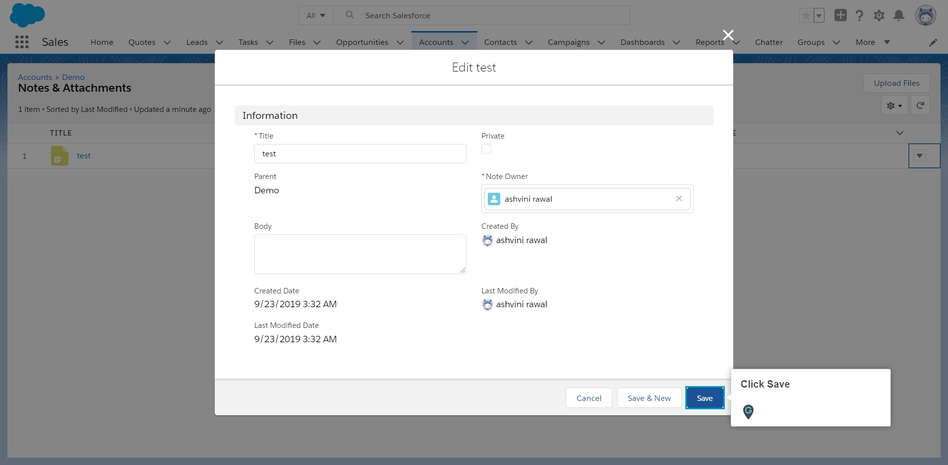 How to edit a Note under Accounts in Salesforce Lightning A Guide by