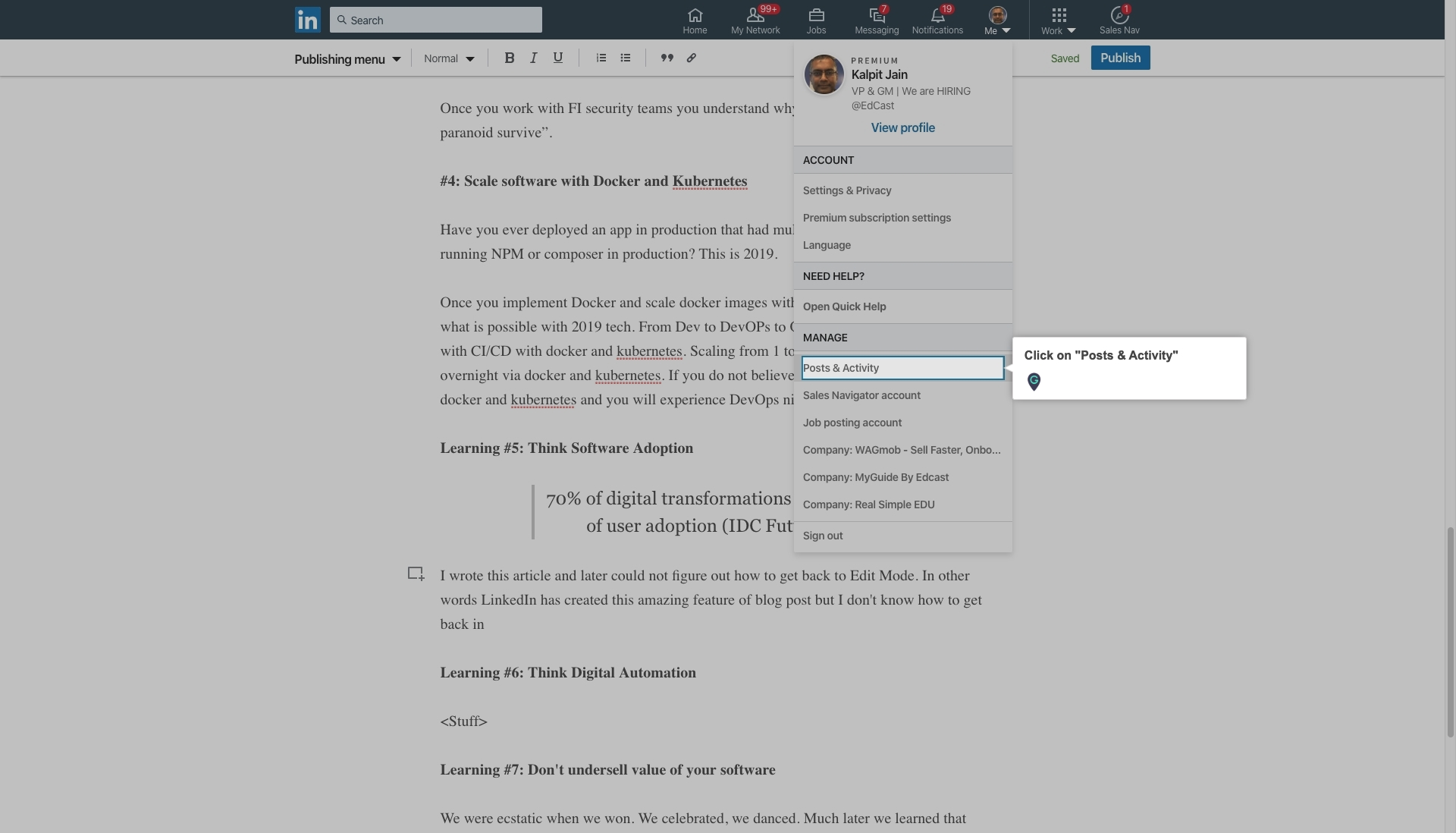 How to Edit a DRAFT LinkedIn Article A Guide by MyGuide