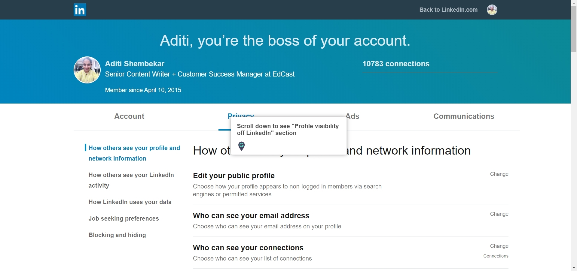 How to manage Profile visibility off LinkedIn section on your LinkedIn
