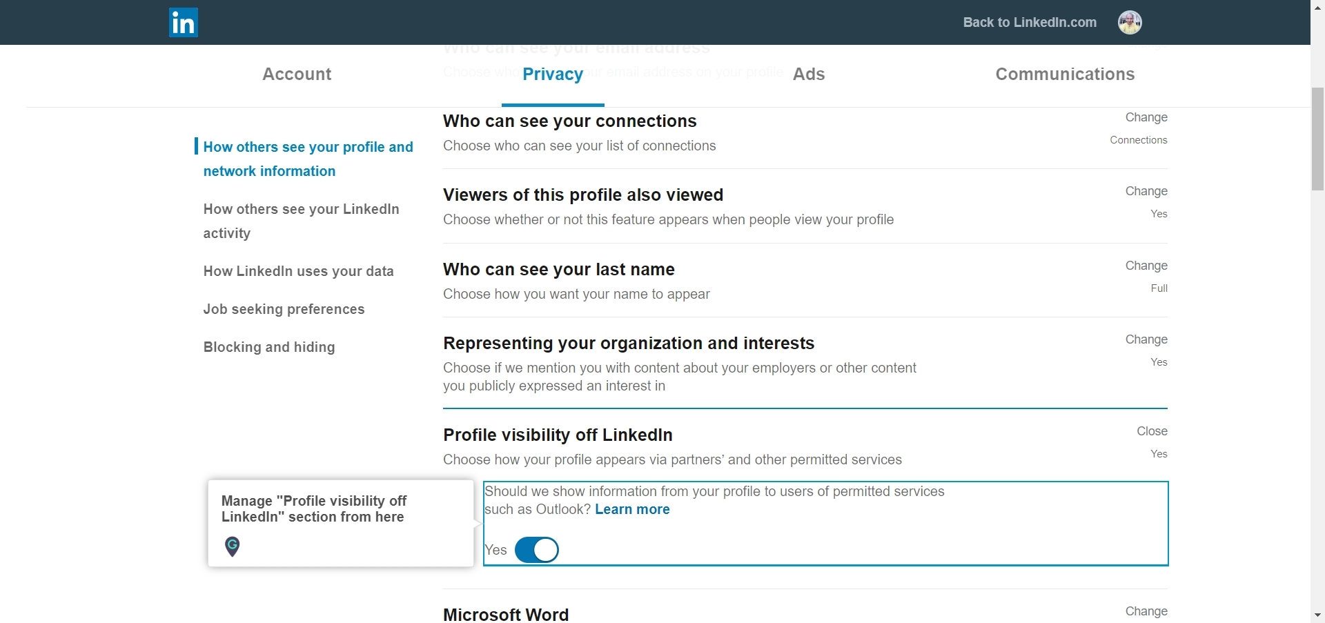 How to manage Profile visibility off LinkedIn section on your LinkedIn