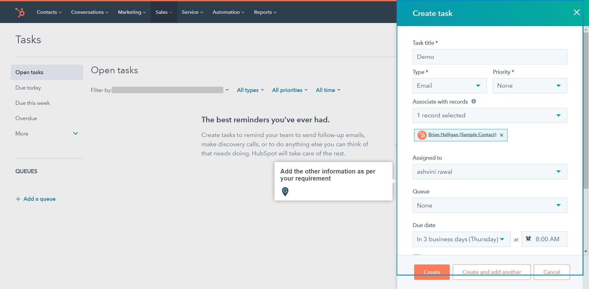 How to create a Task on HubSpot A Guide by MyGuide