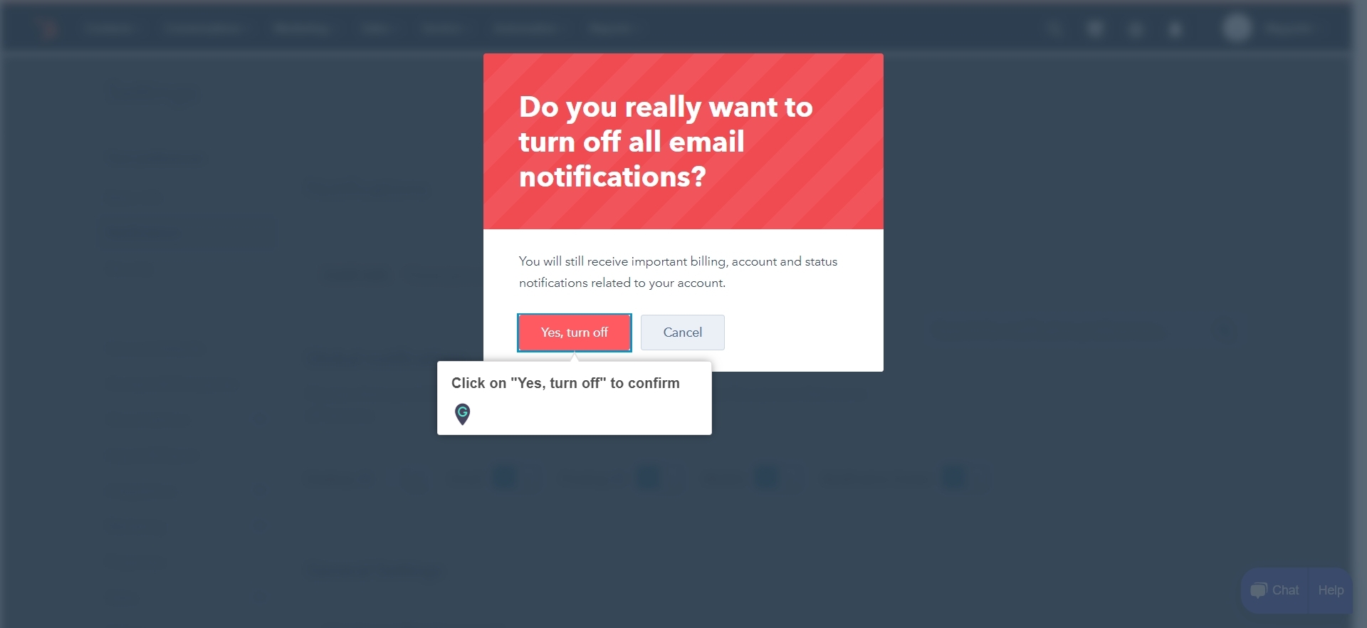 How to turn off email notifications on HubSpot | A Guide by MyGuide