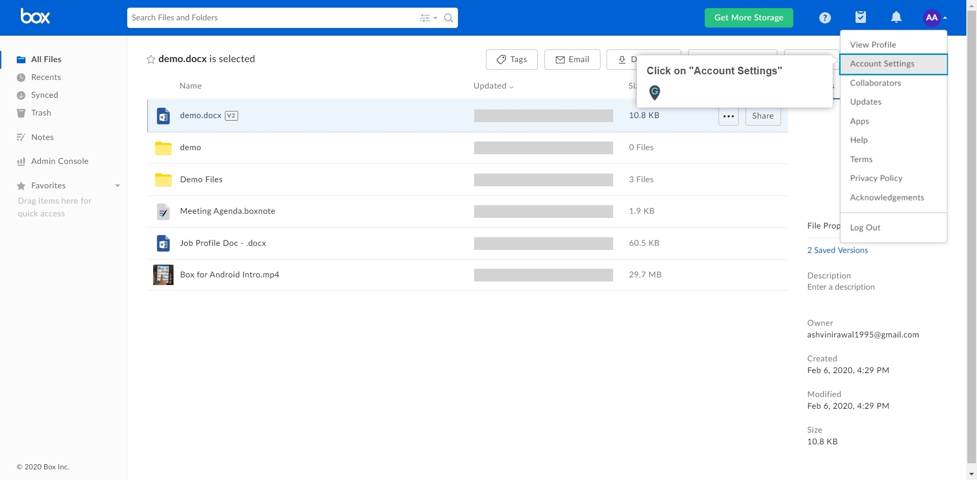 How to select the content type for receiving email notifications on Box