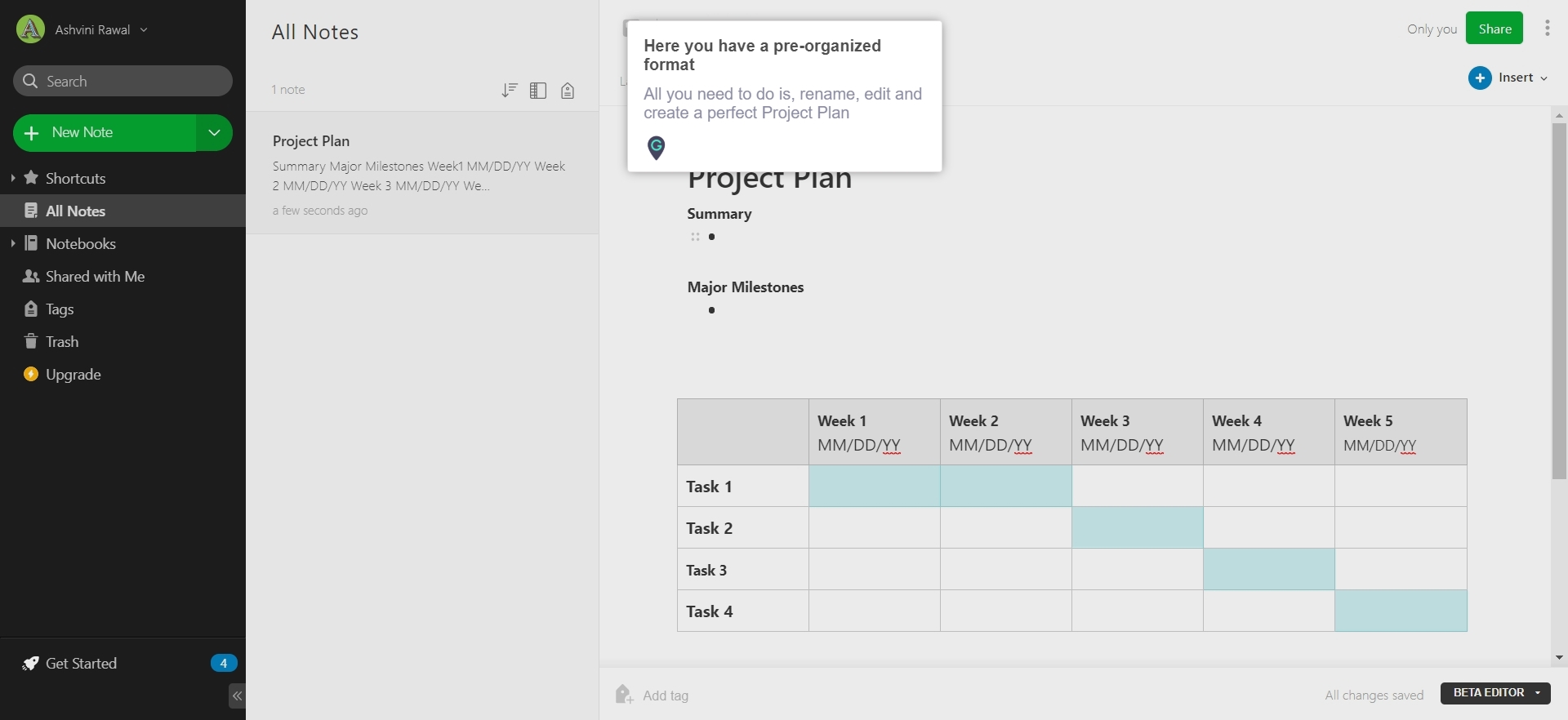 Evernote Project Management Template