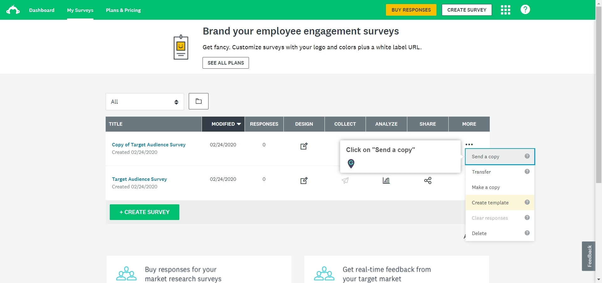 How to send a copy of Survey exclusive of responses from SurveyMonkey