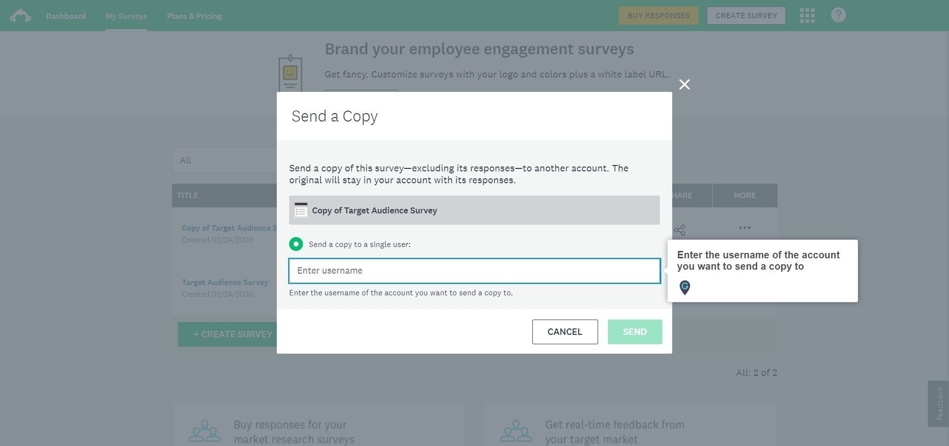 How to send a copy of Survey exclusive of responses from SurveyMonkey