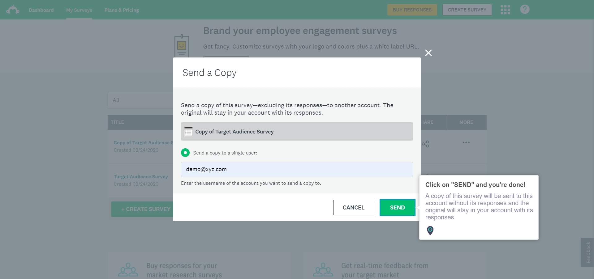 How to send a copy of Survey exclusive of responses from SurveyMonkey