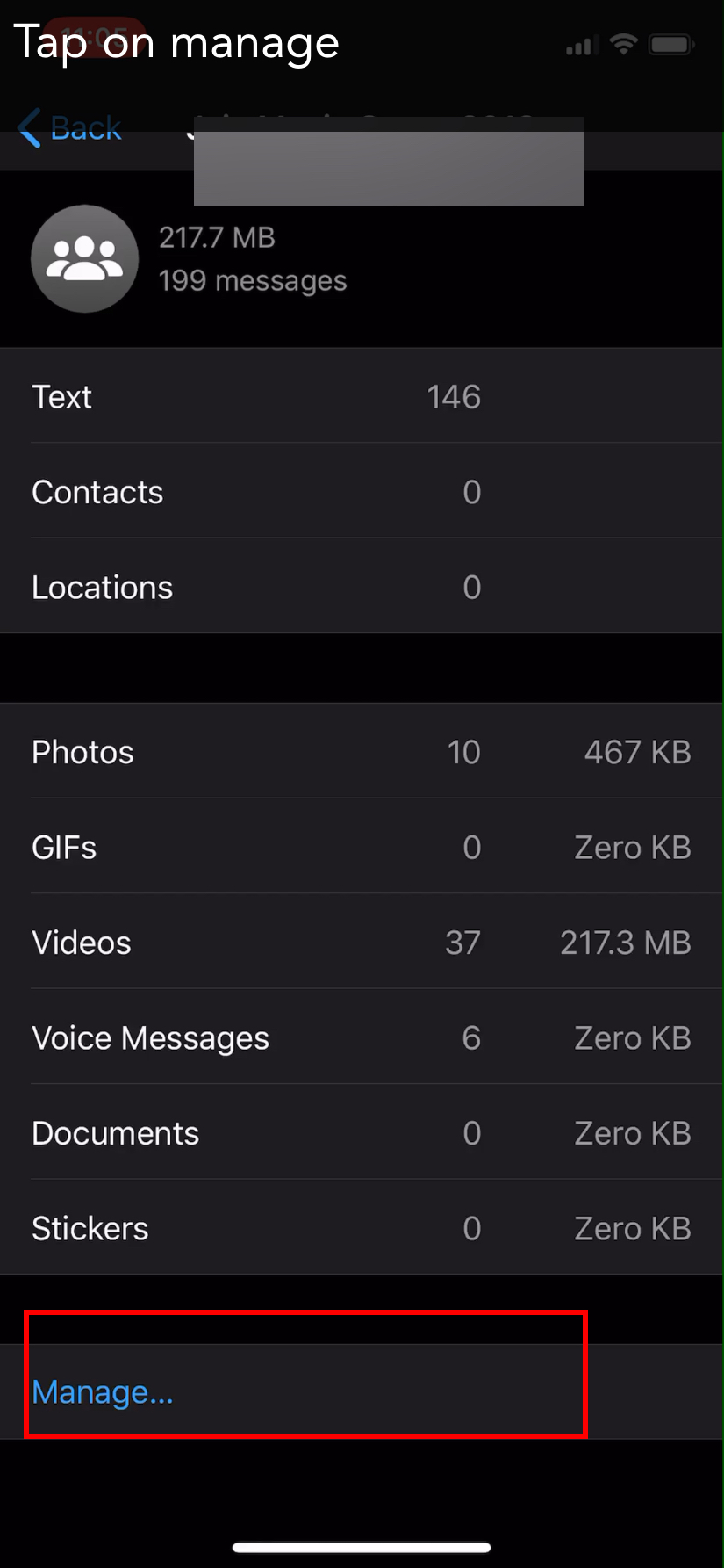 How to check and delete storage on whatsapp mobile app using iPhone A