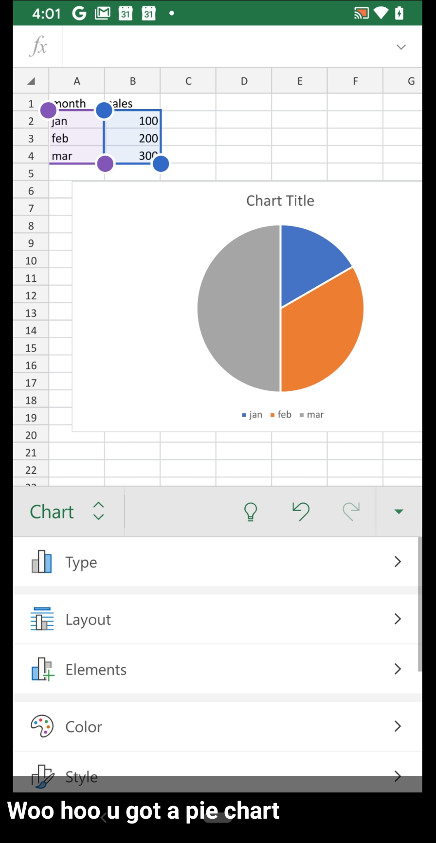 instructions to create pie chart in excel