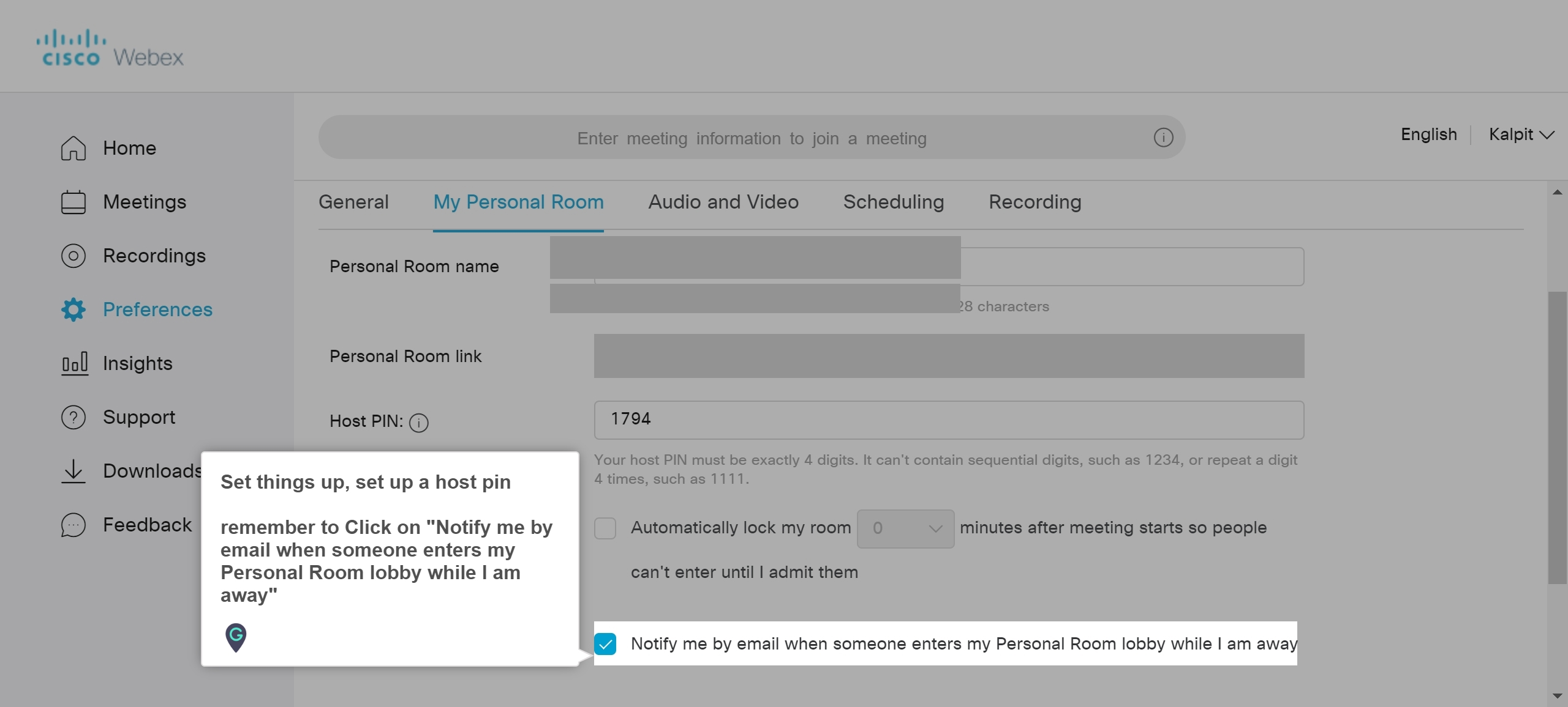 How to set up your personal room in Cisco Ex A Guide by MyGuide