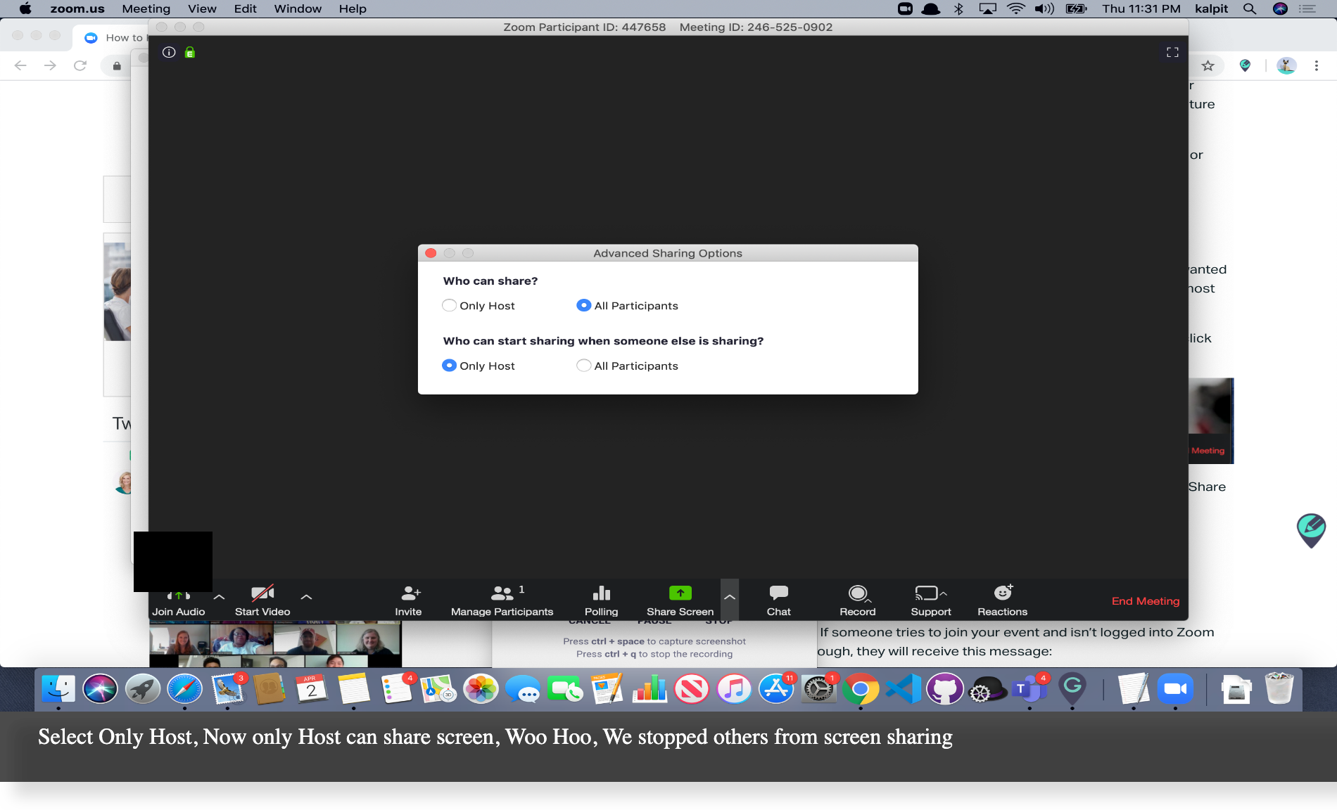 How to Manage screen sharing control in Zoom and STOP zoombombing A